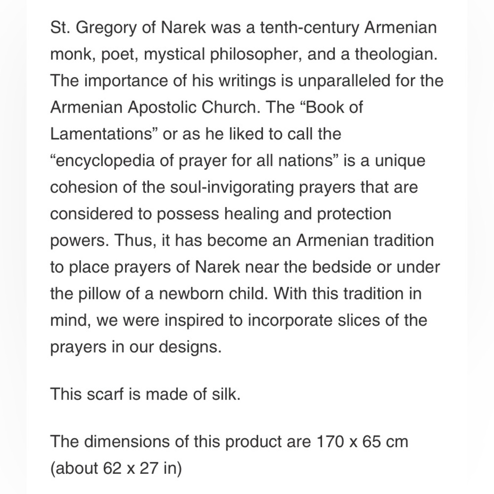 Armenian 100% Silk Scarf Hand Made in Yerevan Yellow/Grey St. Gregory Prayer NWT - Picture 2 of 16